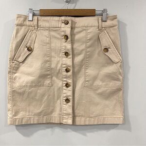 WHBM 6 Khaki Utility Mini Cargo Skirt Safari Academia Boho Cotton Stretch Office